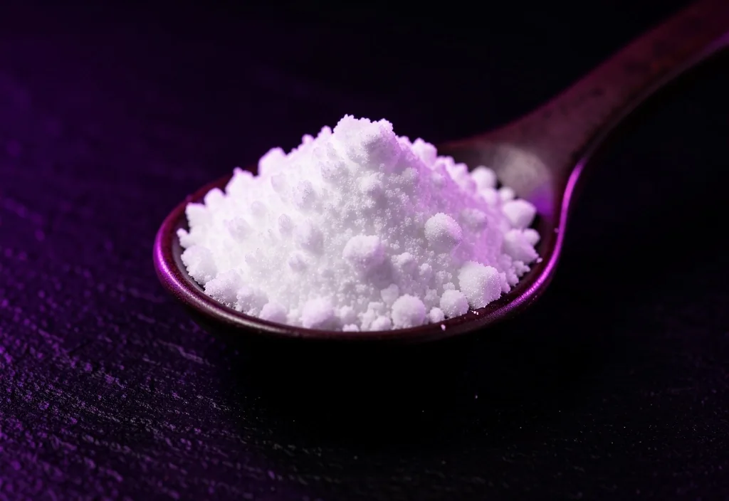 BCAA powder in a dark spoon