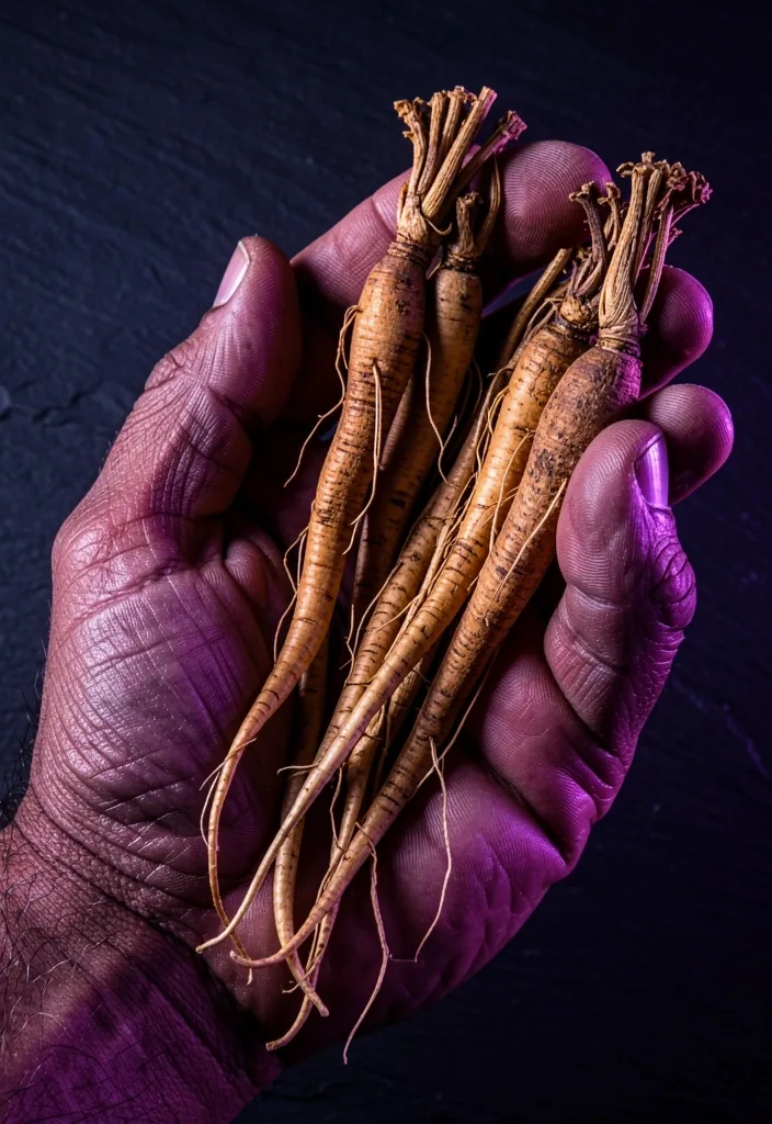 Hands holding ginseng root