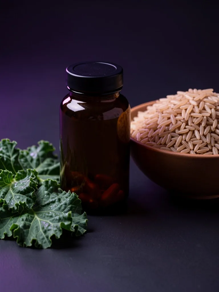 Daily multivitamin bottle with leafy greens